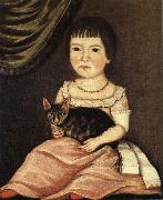 Beardsley Limner Child Posing with Cat oil on canvas